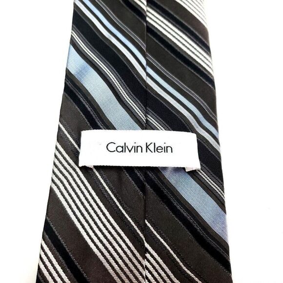Calvin Klein Silk‎ Tie Woven Brown Striped Blue - Picture 3 of 6